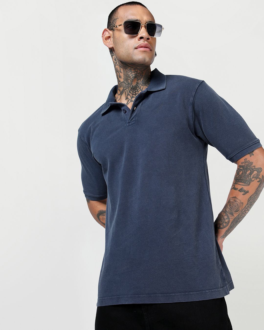 Men’s Navy Blue Acid Wash Polo T-shirt