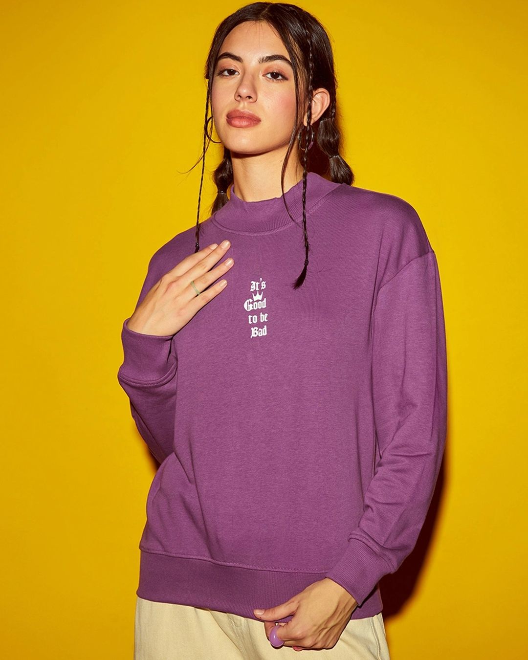 Women's Purple Good to be Bad Graphic Printed Oversized Sweatshirt - Image 6