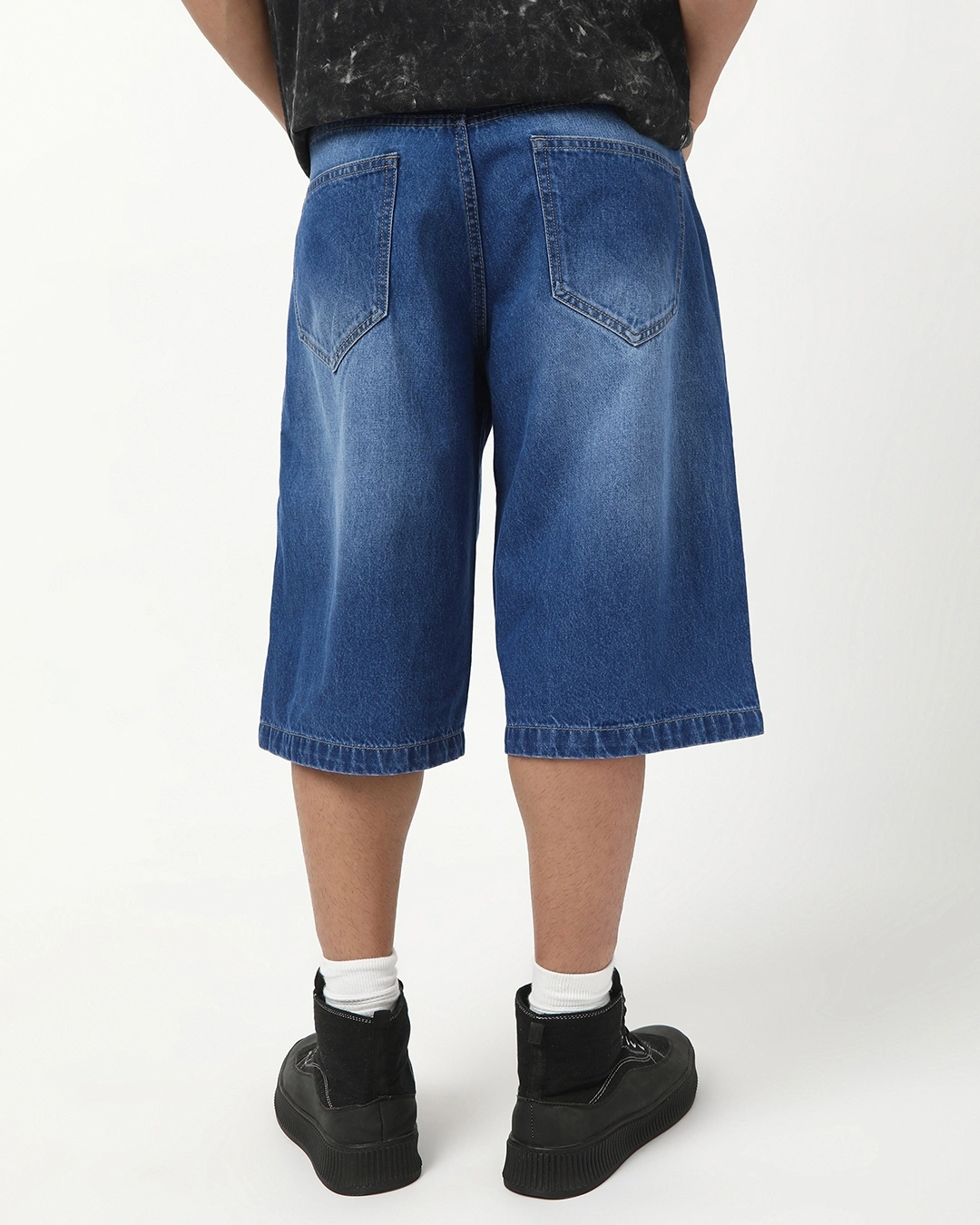 Men's Blue Washed Baggy Fit Shorts - Image 5