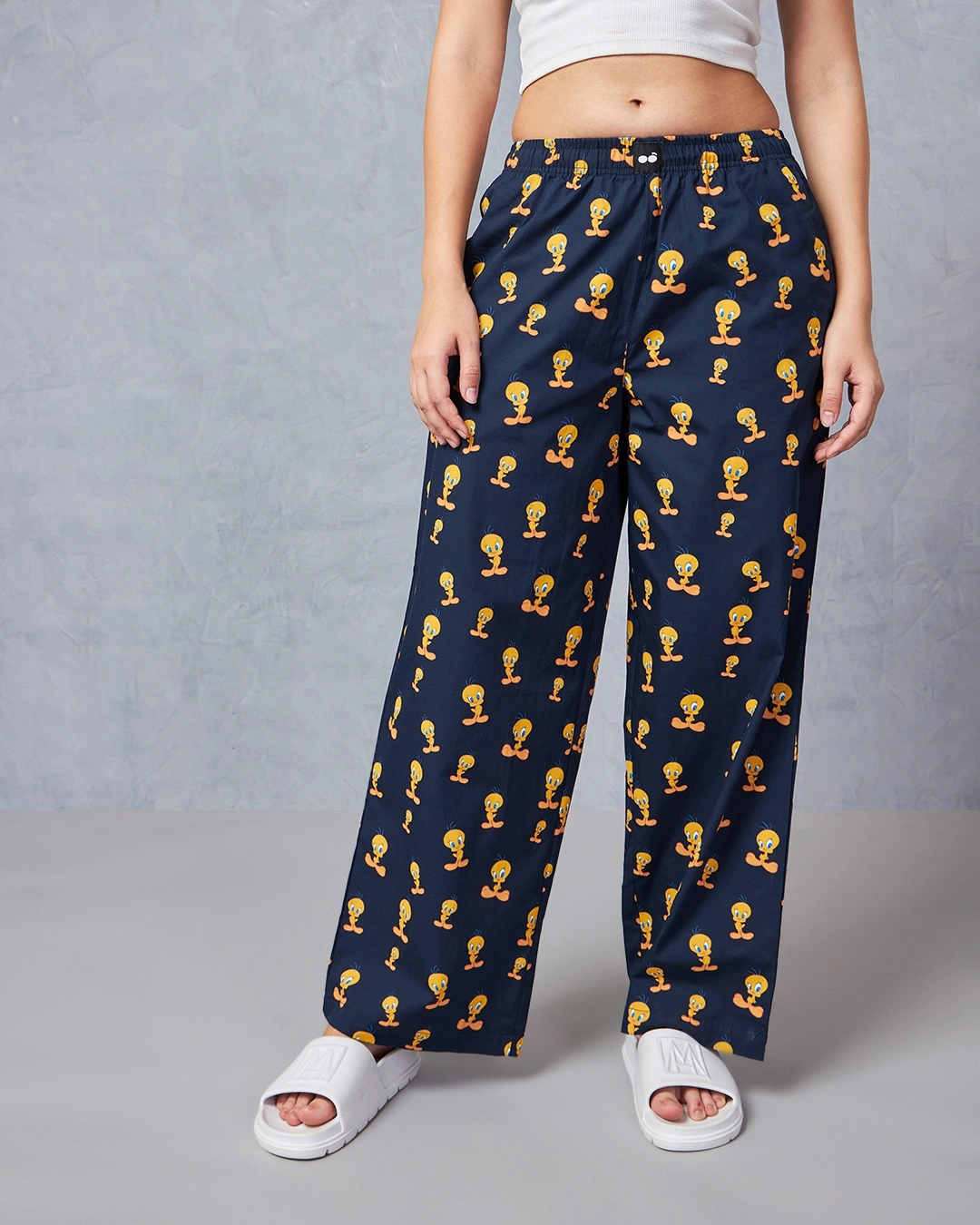 Women’s Blue Tweety All Over Printed Wide Leg Pyjamas