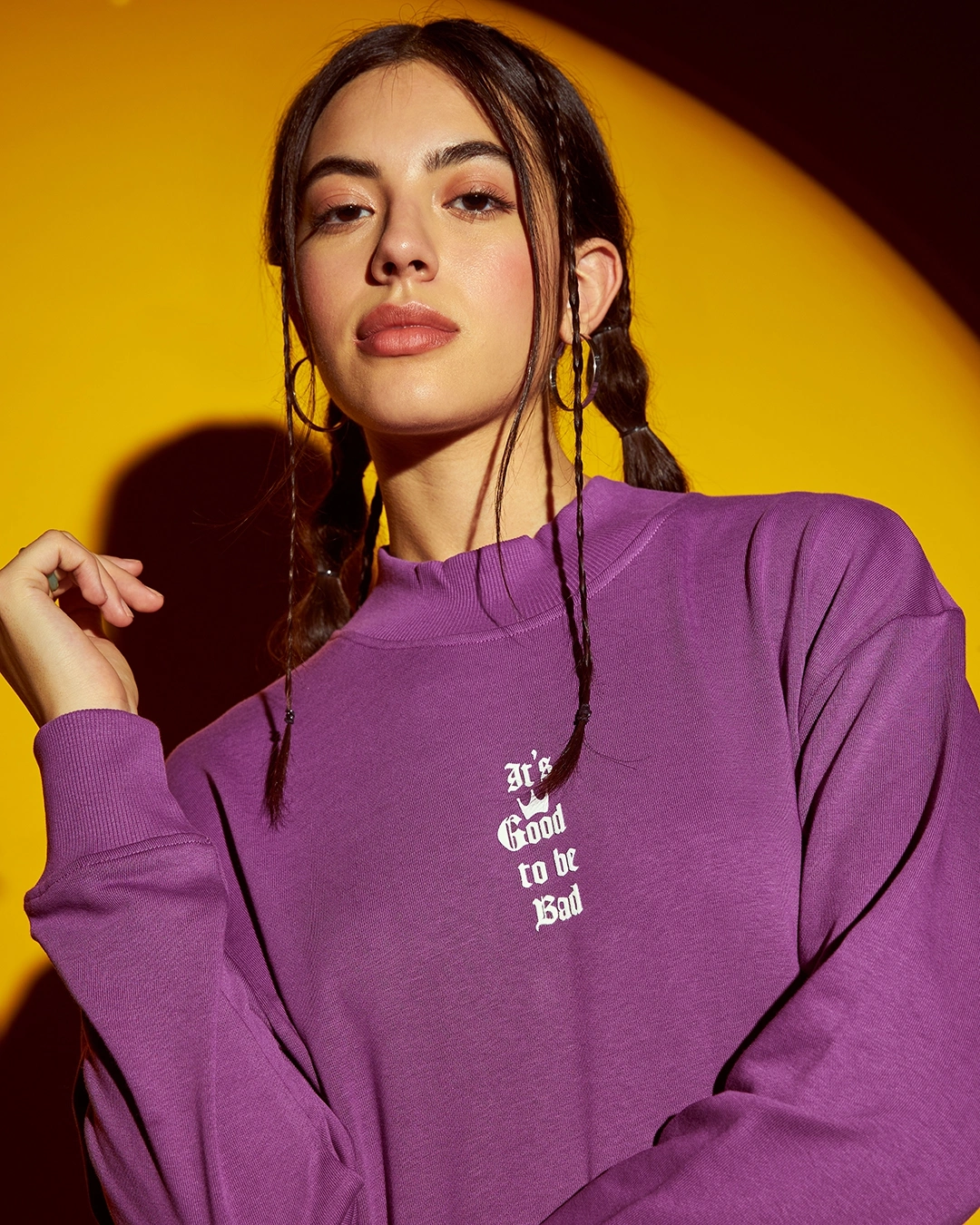 Women's Purple Good to be Bad Graphic Printed Oversized Sweatshirt - Image 2